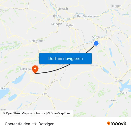 Oberentfelden to Dotzigen map