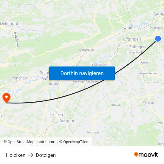 Holziken to Dotzigen map