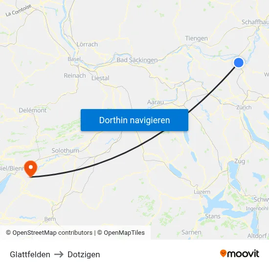 Glattfelden to Dotzigen map