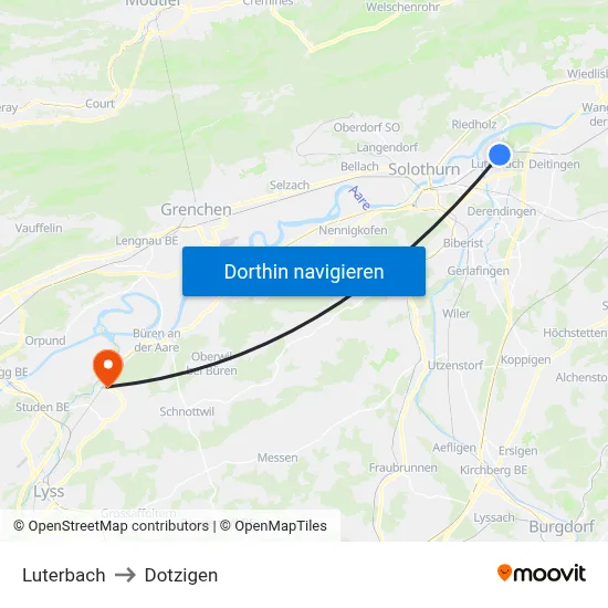 Luterbach to Dotzigen map