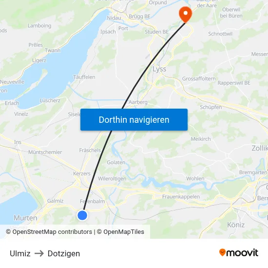 Ulmiz to Dotzigen map