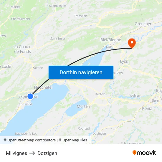Milvignes to Dotzigen map