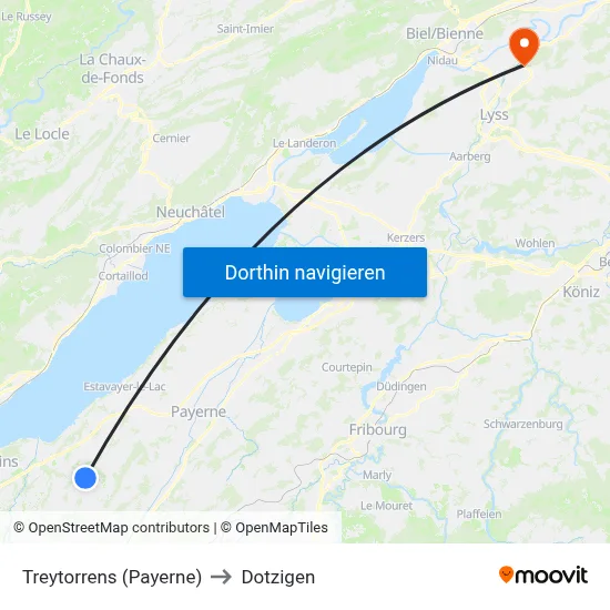 Treytorrens (Payerne) to Dotzigen map