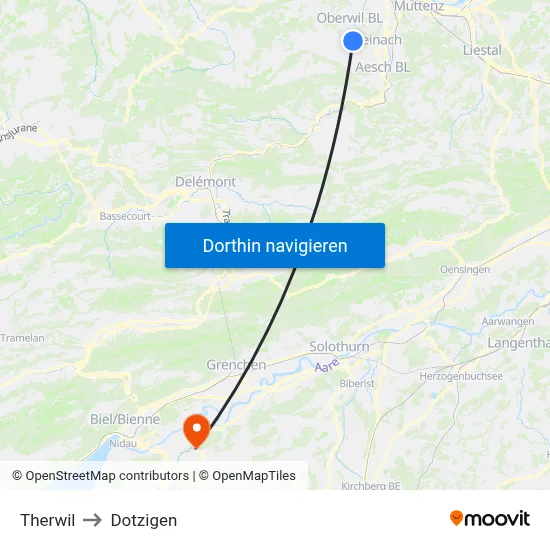 Therwil to Dotzigen map