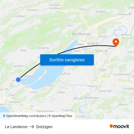 Le Landeron to Dotzigen map