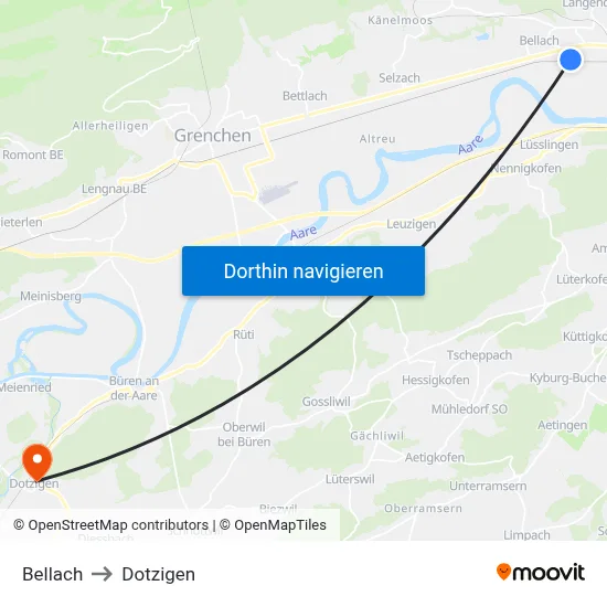 Bellach to Dotzigen map