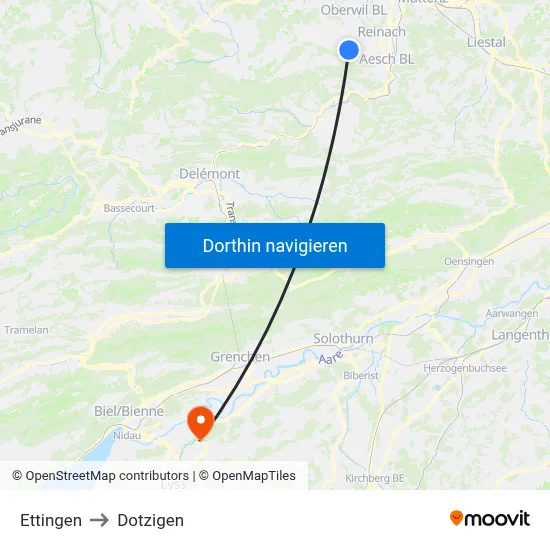 Ettingen to Dotzigen map