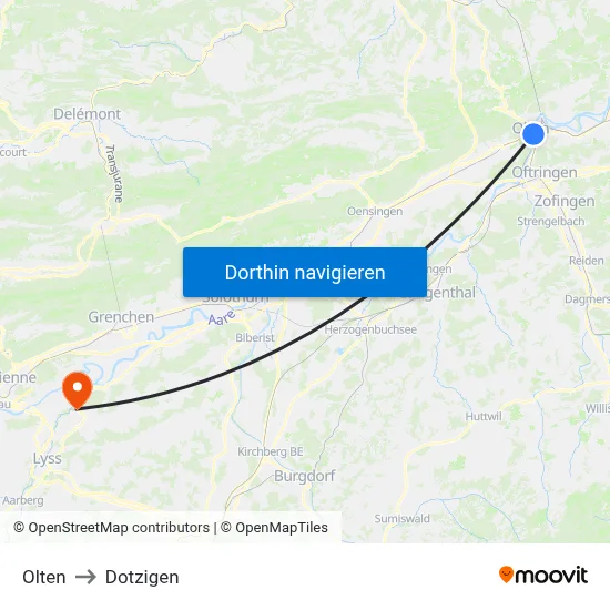 Olten to Dotzigen map