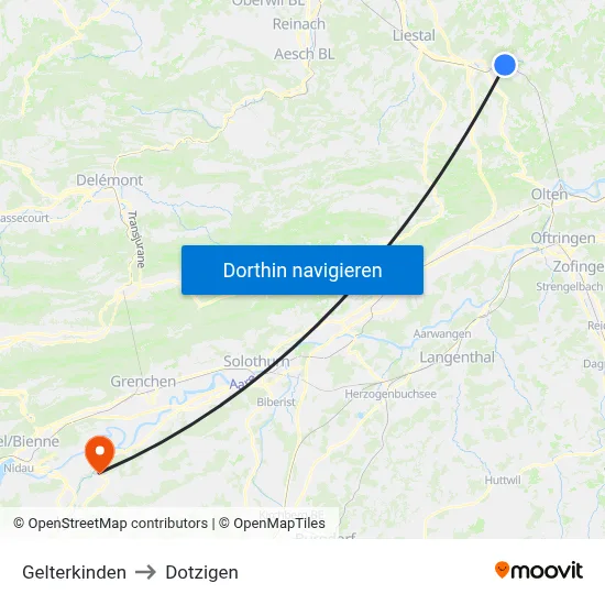 Gelterkinden to Dotzigen map