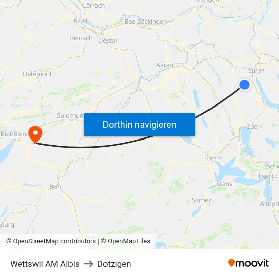 Wettswil AM Albis to Dotzigen map