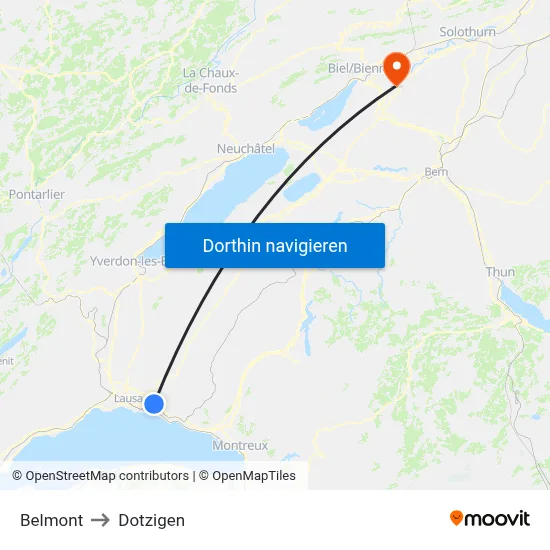 Belmont to Dotzigen map