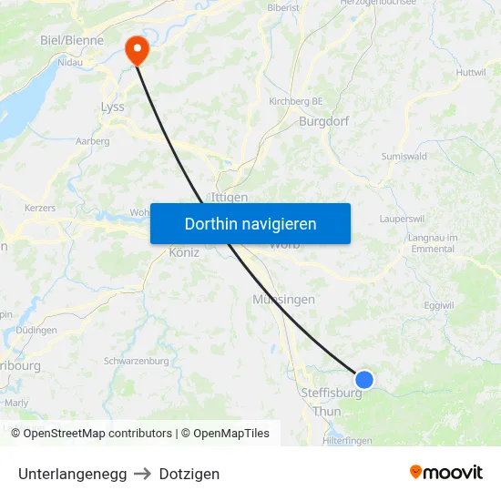 Unterlangenegg to Dotzigen map