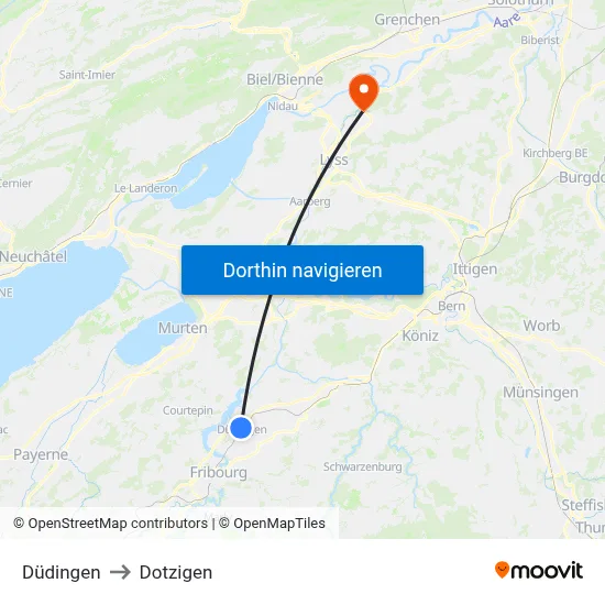Düdingen to Dotzigen map
