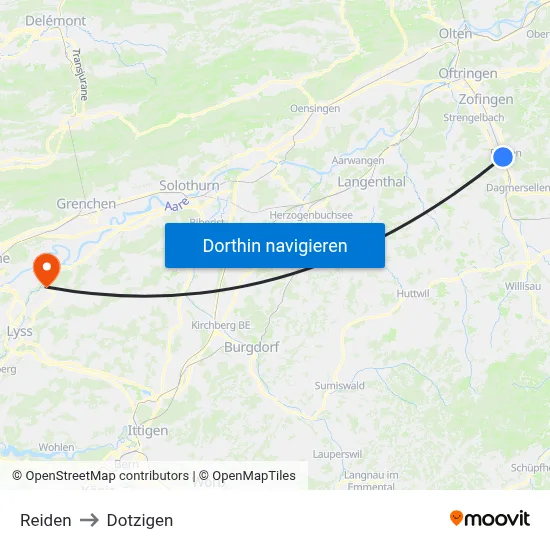 Reiden to Dotzigen map