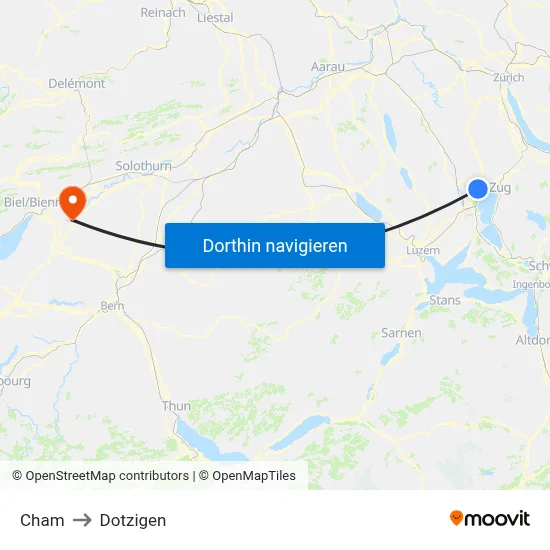 Cham to Dotzigen map