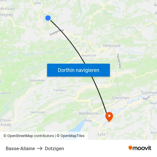 Basse-Allaine to Dotzigen map