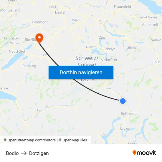 Bodio to Dotzigen map