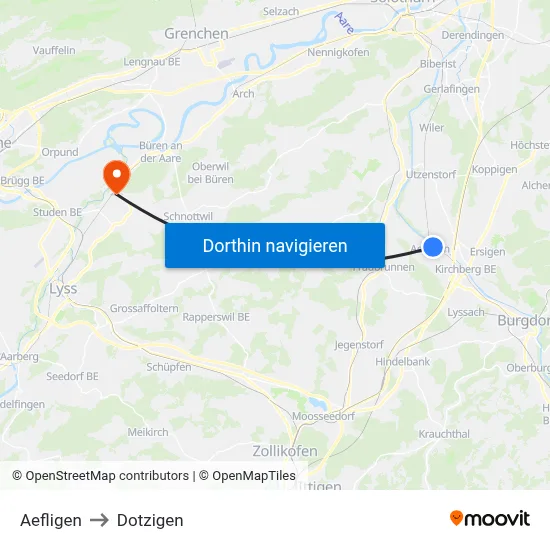 Aefligen to Dotzigen map