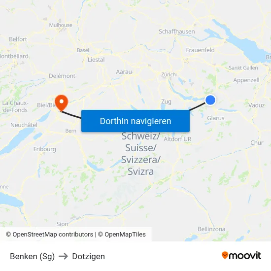 Benken (Sg) to Dotzigen map