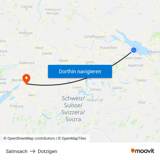 Salmsach to Dotzigen map