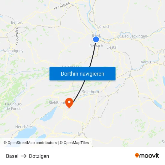 Basel to Dotzigen map