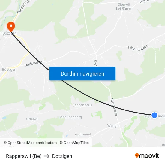 Rapperswil (Be) to Dotzigen map