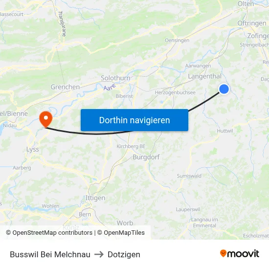 Busswil Bei Melchnau to Dotzigen map