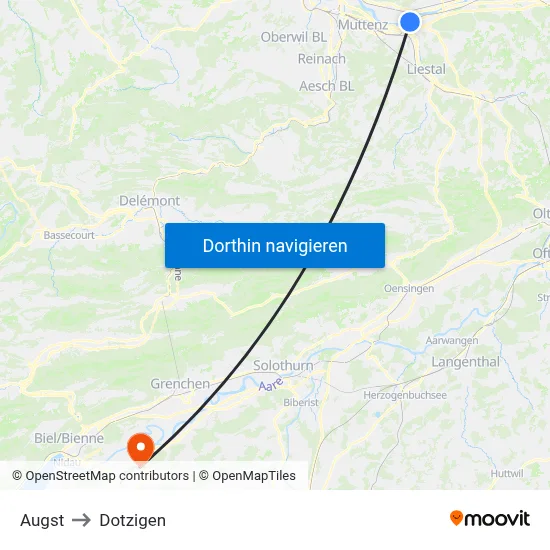 Augst to Dotzigen map