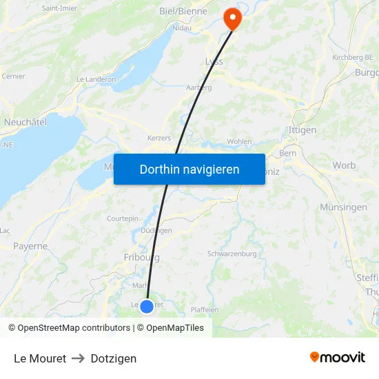 Le Mouret to Dotzigen map