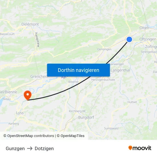 Gunzgen to Dotzigen map
