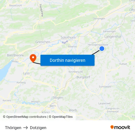 Thörigen to Dotzigen map