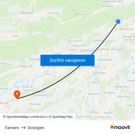 Farnern to Dotzigen map