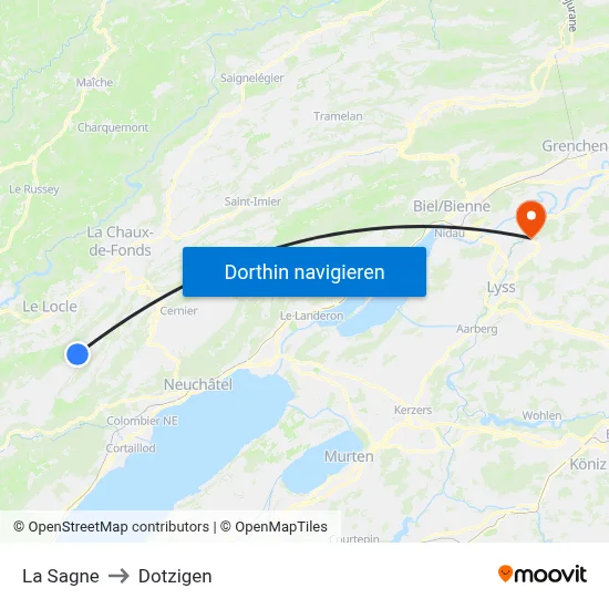 La Sagne to Dotzigen map