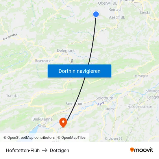 Hofstetten-Flüh to Dotzigen map