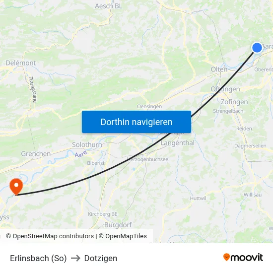 Erlinsbach (So) to Dotzigen map
