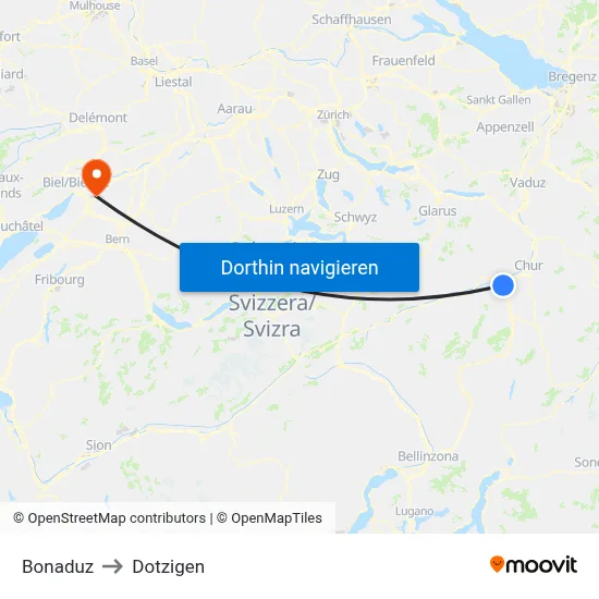 Bonaduz to Dotzigen map