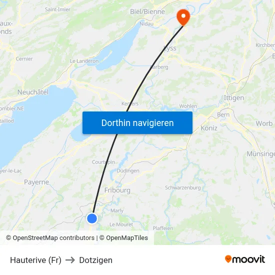 Hauterive (Fr) to Dotzigen map