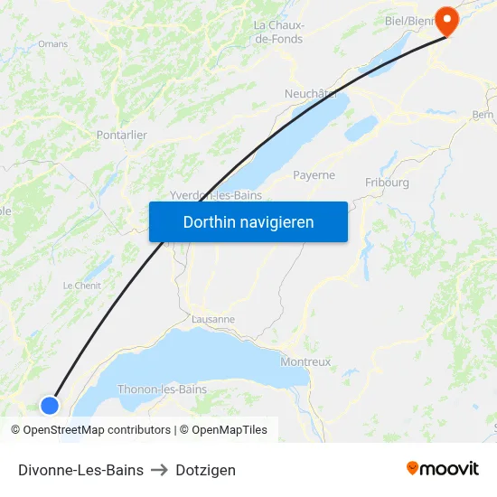 Divonne-Les-Bains to Dotzigen map