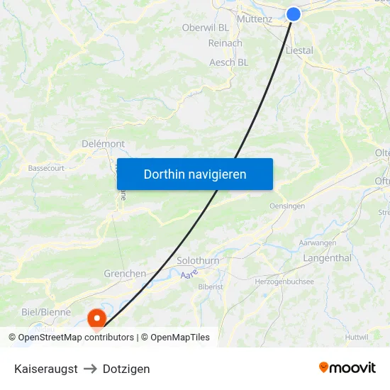 Kaiseraugst to Dotzigen map
