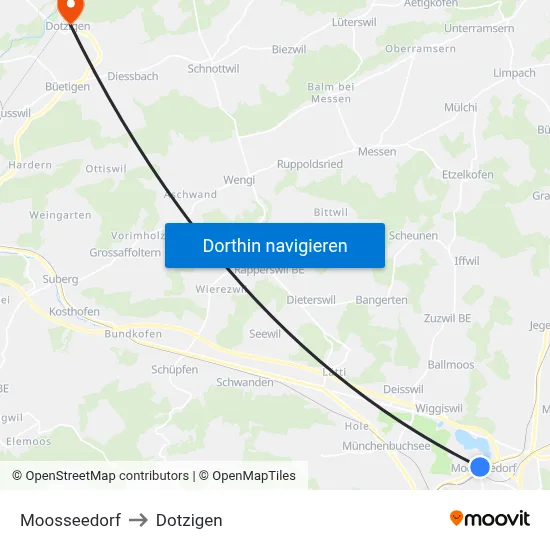 Moosseedorf to Dotzigen map