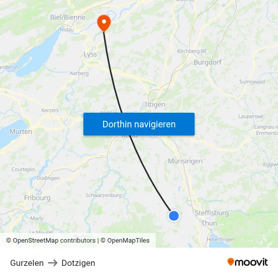 Gurzelen to Dotzigen map