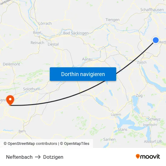 Neftenbach to Dotzigen map