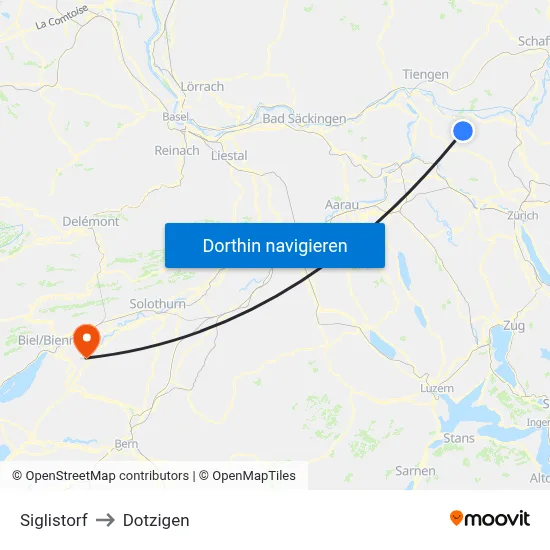 Siglistorf to Dotzigen map