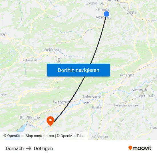 Dornach to Dotzigen map