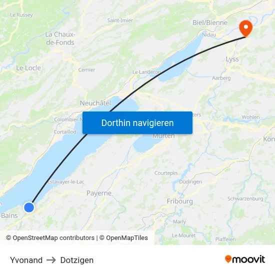Yvonand to Dotzigen map