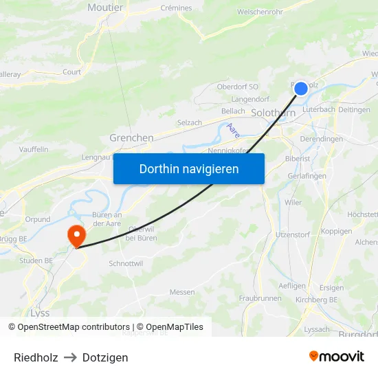 Riedholz to Dotzigen map