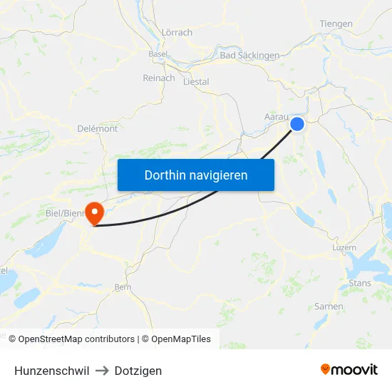 Hunzenschwil to Dotzigen map