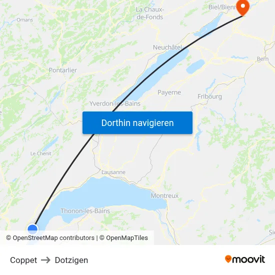 Coppet to Dotzigen map
