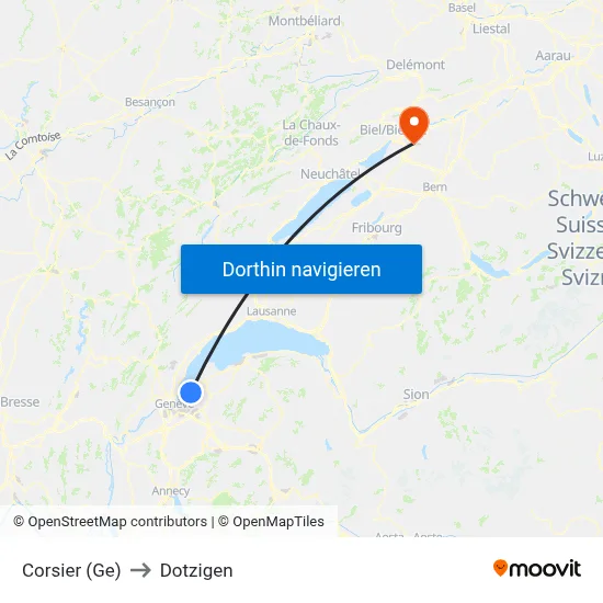 Corsier (Ge) to Dotzigen map