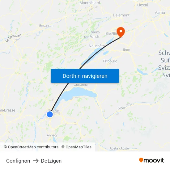 Confignon to Dotzigen map
